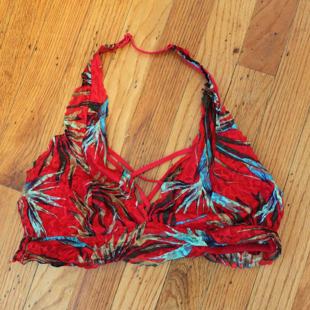 Pink Victoria's Secret red palm halter bralette